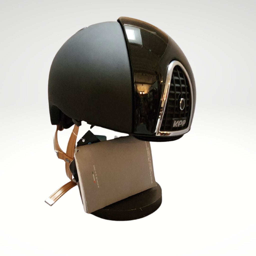 KEP Cromo Black Polish/Matte Skull Helmet - Cross Country - Tan chinstrap | Malvern Saddlery