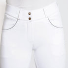 KL Select Women's Gabrielle Full Grip Breeches - White/Gray, front waist and pockets on white background | Malvern Saddlery