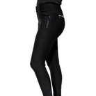 KL Select Gabrielle Breeches - Black with Black Patent piping -side view, shown on woman | Riding Apparel | Malvern Saddlery