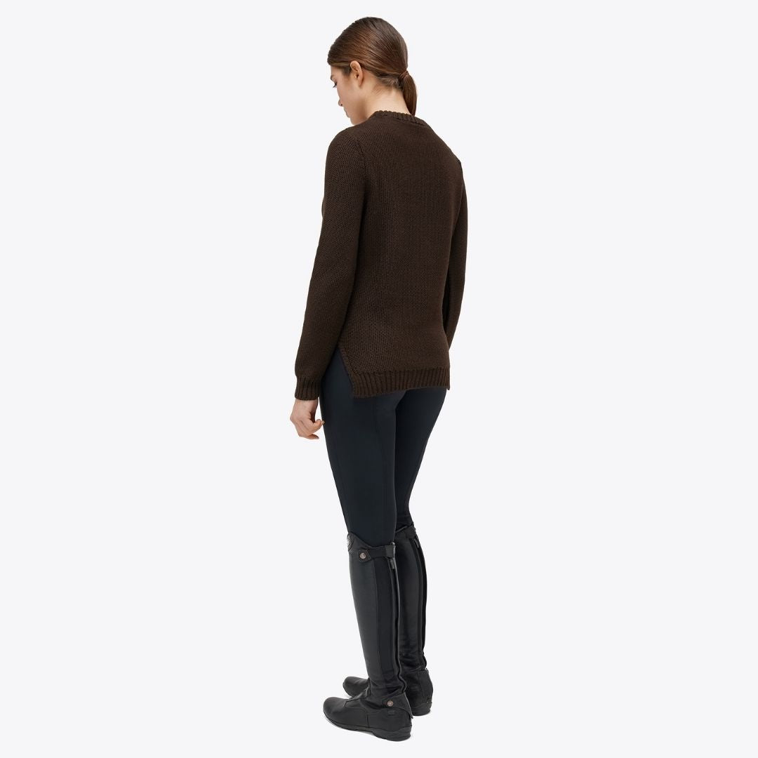 Cavalleria Toscana Ladies' Crewneck Sweater - Dark Chocolate Brown, back view | Malvern Saddlery