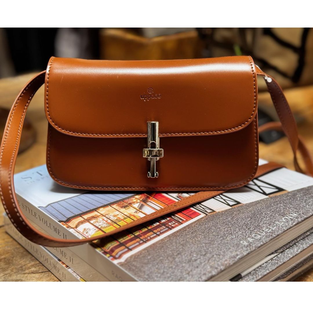 Italian Leather Crossbody Bag - Caramel, shown with Strap | Malvern Saddlery