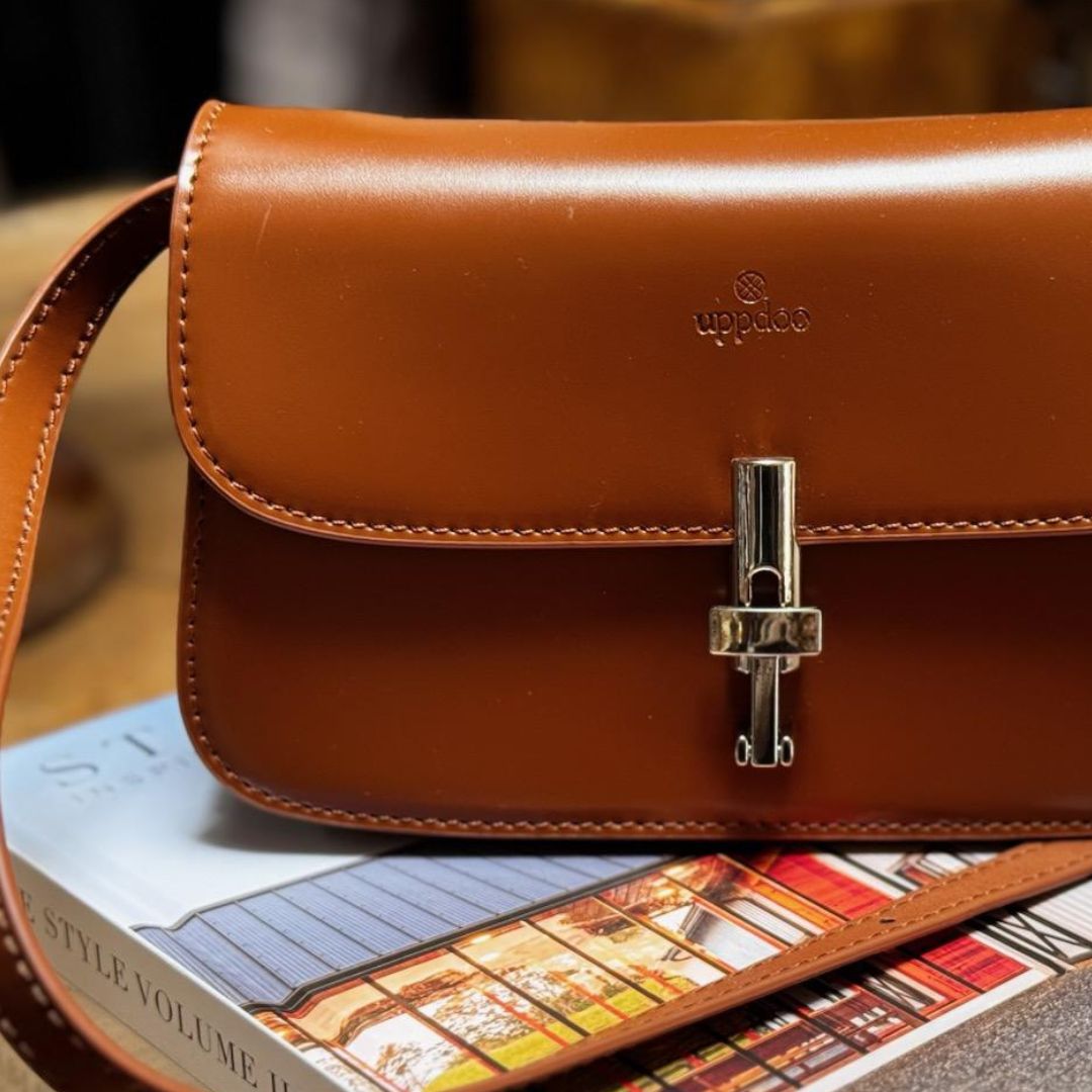 Italian Leather Crossbody Bag - Caramel, shown with Strap | Malvern Saddlery