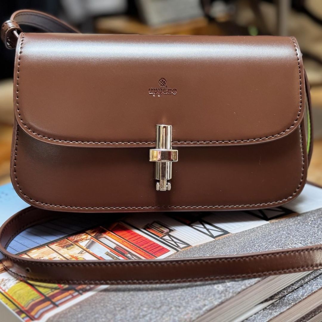 Italian Leather Crossbody Bag - Caramel, shown with Strap | Malvern Saddlery