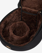 LeMieux Luxe Hat/Helmet Box - Black  - inside view showing brown faux fur lining | Rider Travel Accessories | Malvern Saddlery