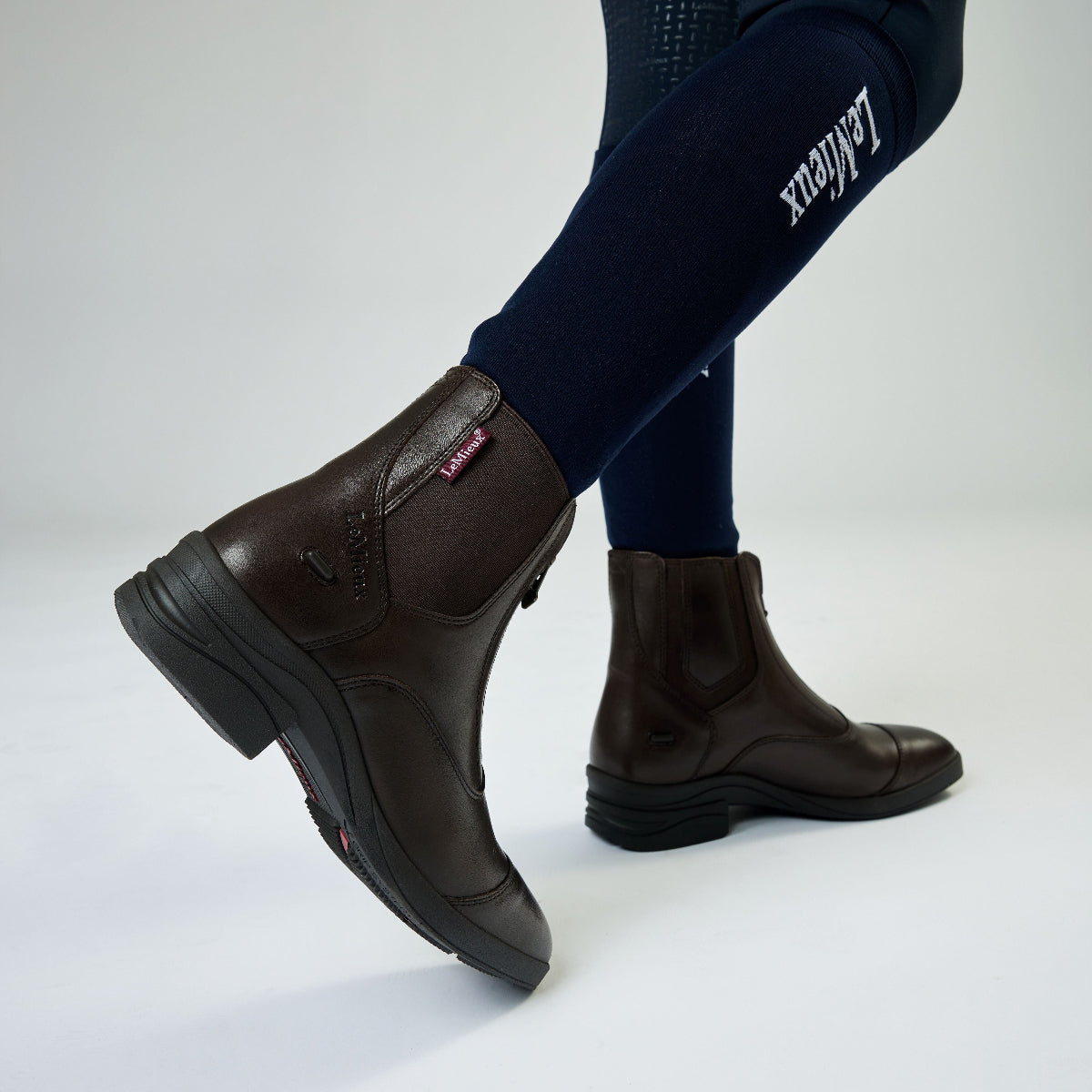 LeMieux Junior Zip Paddock Boots -Brown on model right side view | Malvern Saddlery