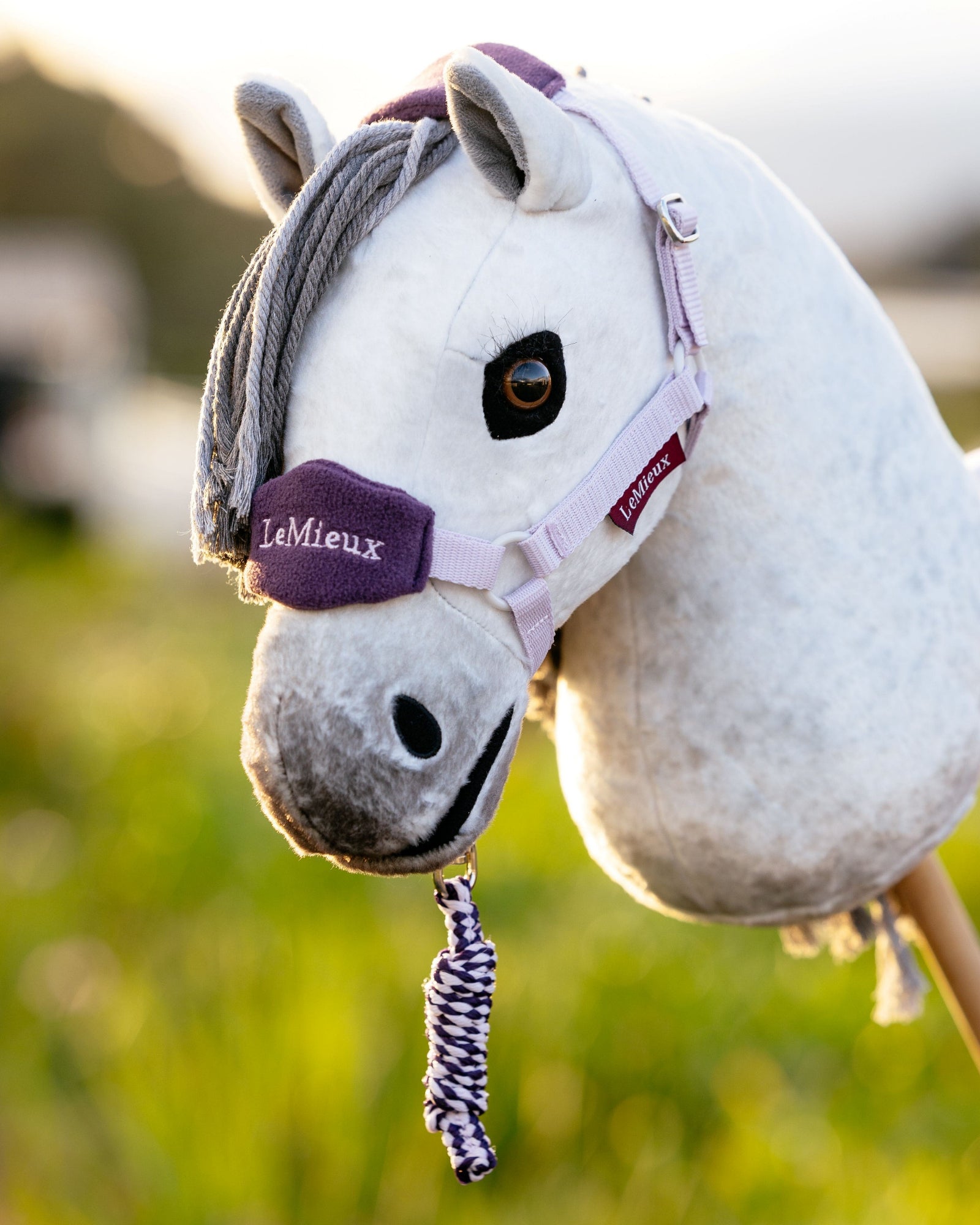 LeMieux Hobby Horse Vogue Halter & Leadrope - Lilac/Juniper Purple shown on Hobby Horse | Equestrian Children's Toys | Malvern Saddery