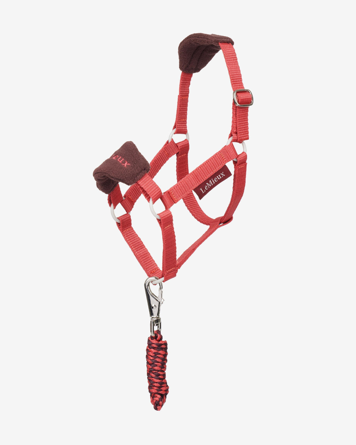 LeMieux Hobby Horse Vogue Halter & Leadrope - Cranberry/Damson Red shown on Hobby Horse | Equestrian Children's Toys | Malvern Saddery