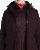 LeMieux Brooke Waterproof Hybrid Jacket - Damson [maroon] - shown on woman inner zipper detail | Ladies' Outerwear | Malvern Saddlery