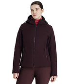 LeMieux Brooke Waterproof Hybrid Jacket - Damson [maroon] - shown on woman white background | Ladies' Outerwear | Malvern Saddlery