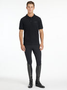 LeMieux Men's Classique Polo Shirt - Black - shown on man on white background, full body view | Men's Athletic Wear | Malvern Saddlery