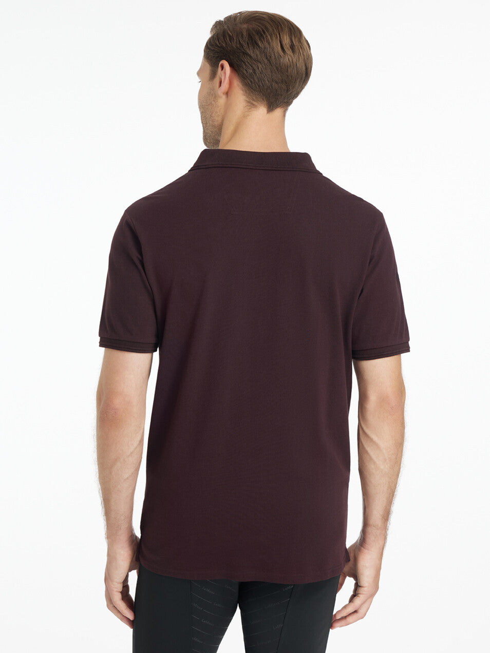 LeMieux Men's Classique Polo Shirt - Damson Red - shown on model with white background | Men's Athletic Wear | Malvern Saddlery