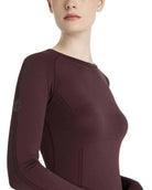 LeMieux Britney Seamless Long Sleeve Top - Damson [maroon] on woman on white background | Ladies Activewear | Malvern Saddlery