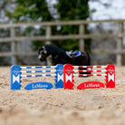 LeMieux Toy Pony Benetton Jump Set - shown outdoors on horse arena with toy pony & trees in background | Malvern Saddlery