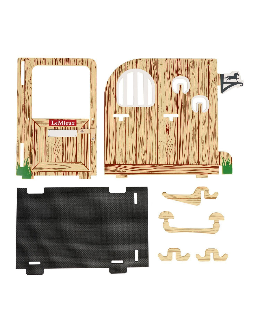 LeMieux Toy Pony Wooden Stable Set - pieces shown in flatlay | Malvern Saddlery