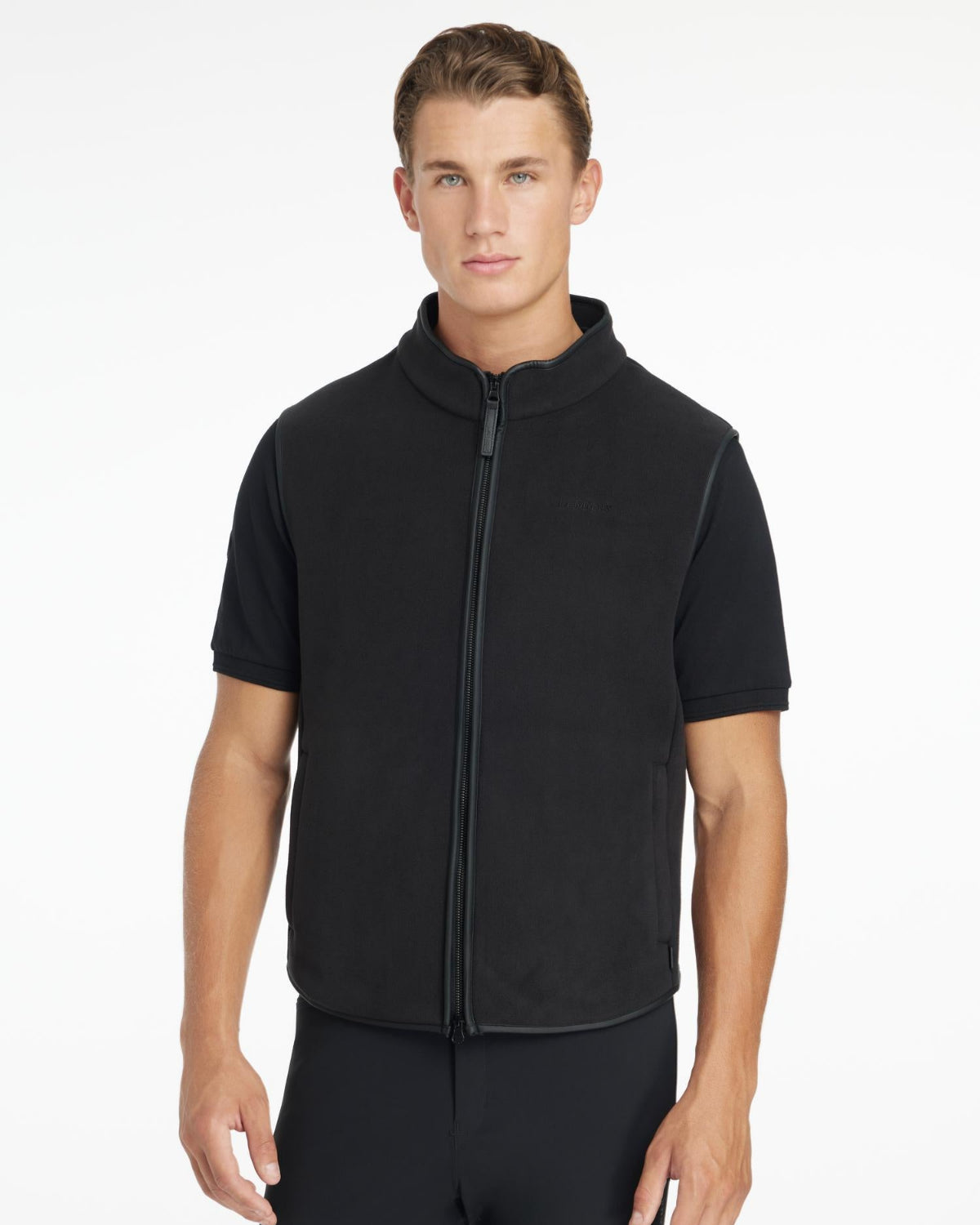 LeMieux Men's Fleece Gilet; Black shown on model | Men's Clothing | Malvern Saddlery