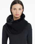 LeMieux Aspen Snood - Black; shown on woman against white background | Hats, Gloves & Scarves | Malvern Saddlery