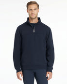 LeMieux Men's Quarter Neck Sweatshirt - Navy, shown on man  | Malvern Saddlery