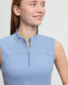 LeMieux Airflow Sleeveless Base Layer - Powder Blue; on model close up | Malvern Saddlery