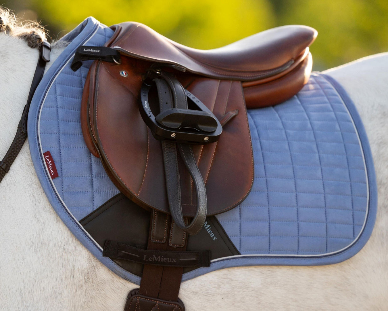 LeMieux Mini Suede Close Contact Square Saddle Pad -Pony - Powder Blue |  Malvern Saddlery