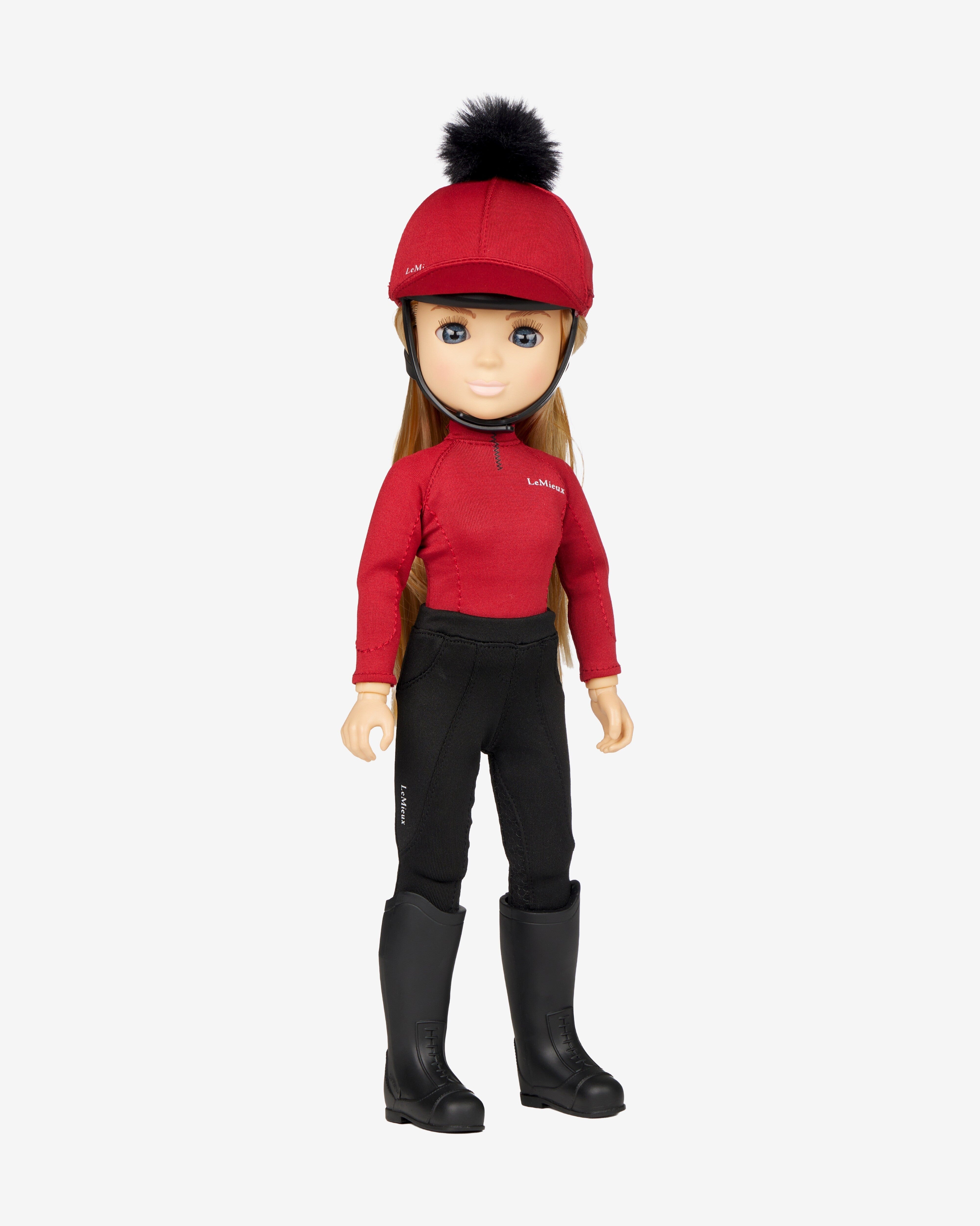 LeMieux Toy Pony Rider - Chloe - Doll wearing a red equestrian outfit with a helmet on a white background | Malvern Saddlery