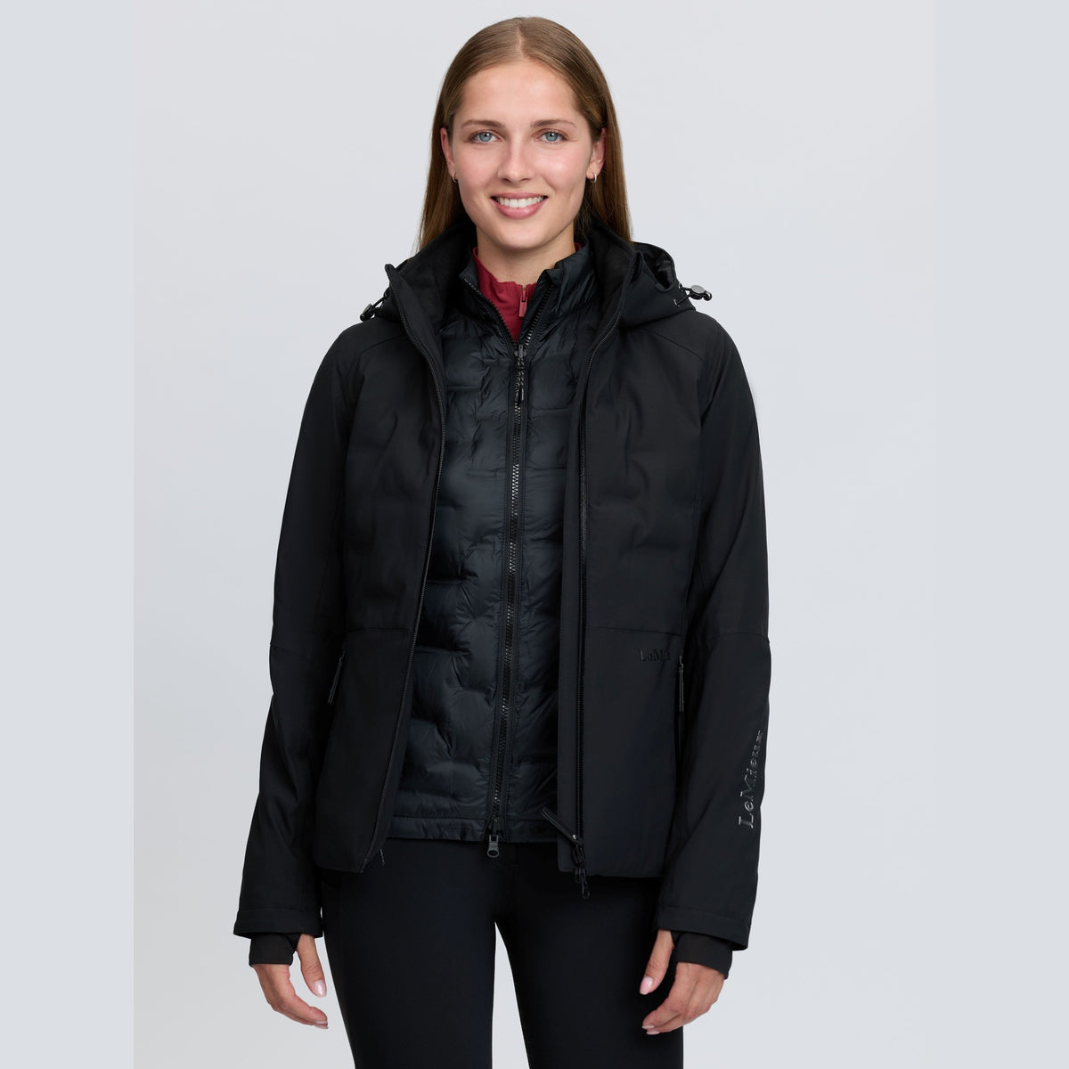 LeMieux Women's Brooke 3-in-1 Waterproof Hybrid Jacket - Black, front view | Malvern Saddlery