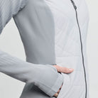 LeMieux Women's Maddie Hybrid Jacket - Lt. Gray, pocket and knit close-up | Malvern Saddlery