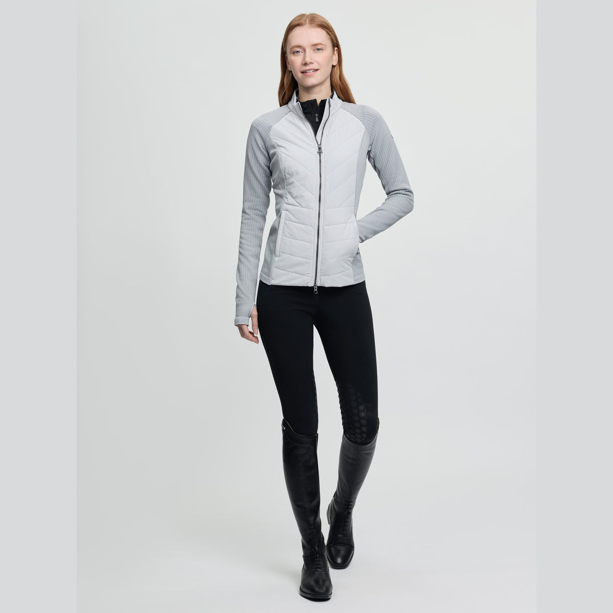 LeMieux Women's Maddie Hybrid Jacket - Lt. Gray, full length | Malvern Saddlery