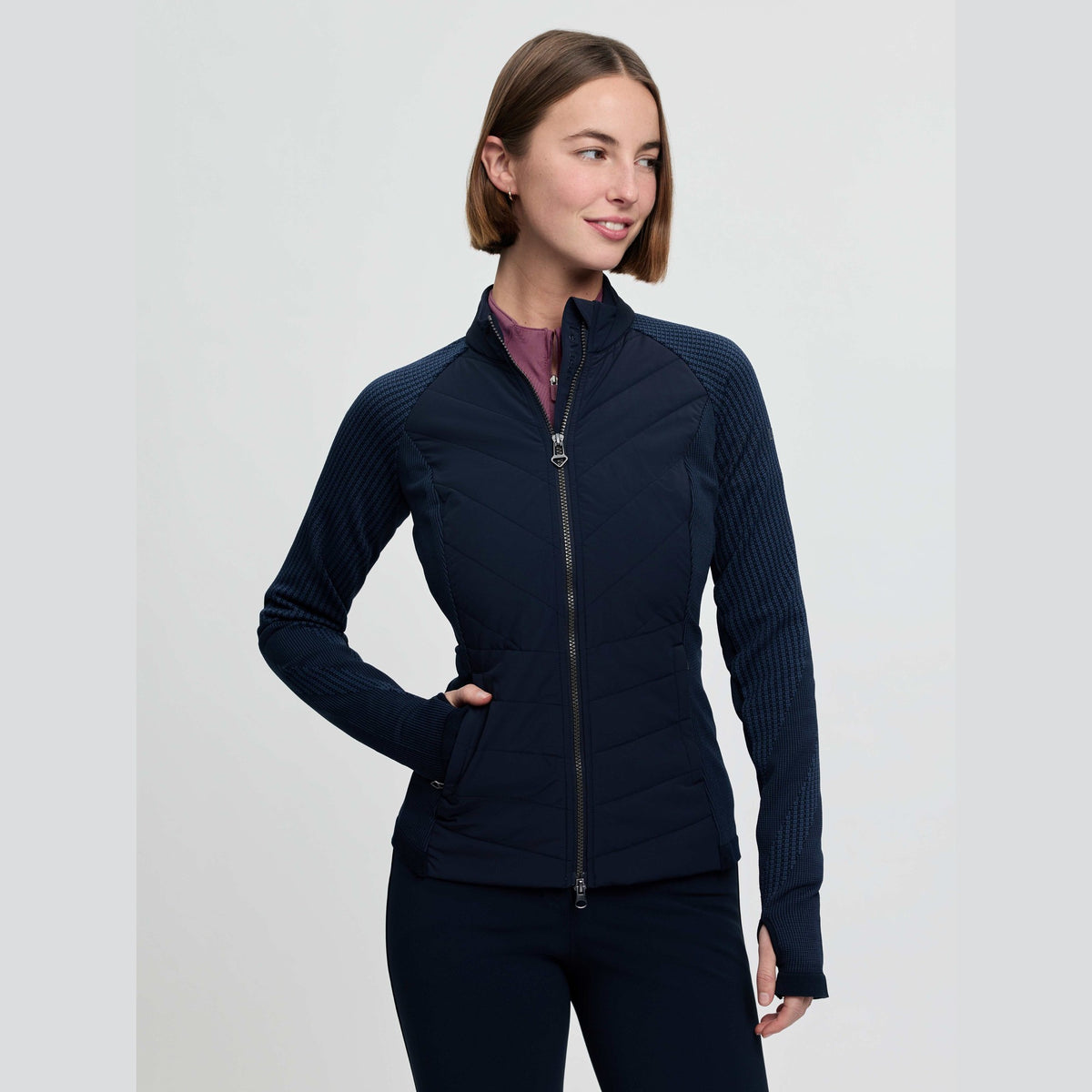 LeMieux Women's Maddie Hybrid Jacket - Navy, front view | Malvern Saddlery