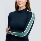 LeMieux Women's Talia Turtle Neck Base Layer - Navy, sleeve stripe close-up | Malvern Saddlery