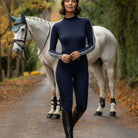 LeMieux Women's Talia Turtle Neck Base Layer - Navy, outdoors with horse | Malvern Saddlery