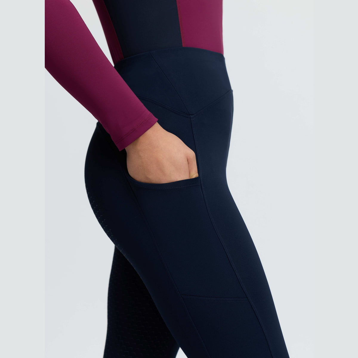 LeMieux Young Rider Nell Brushed Pull On Riding Pants - Navy, side pocket | Malvern Saddlery