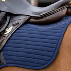 LeMieux Soft Shell Anti Slip Close Contact Saddle Pad - Navy; close up on horse with saddle | Tack Shop | Malvern Saddlery