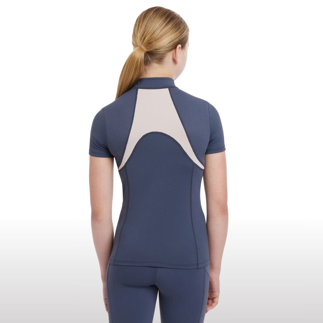 LeMieux Young Rider Short Sleeve Mia Mesh Base Layer Top - Dusk Blue, back view | Malvern Saddlery