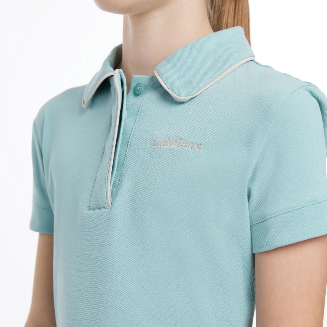 LeMieux Young Rider Short Sleeve Polo Shirt - Aqua, collar detail | Malvern Saddlery