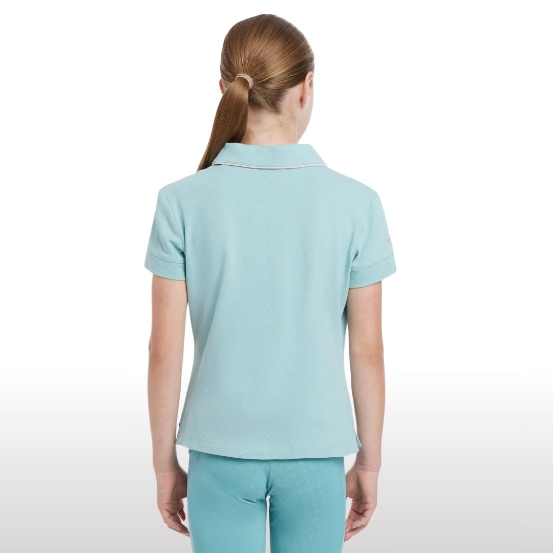 LeMieux Young Rider Short Sleeve Polo Shirt - Aqua, back view | Malvern Saddlery