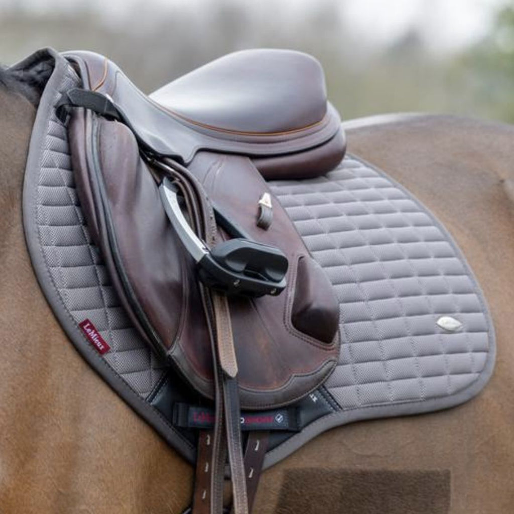 LeMieux Self Cool Close Contact Saddle Pad - Gray shown on horse with saddle | Malvern Saddlery