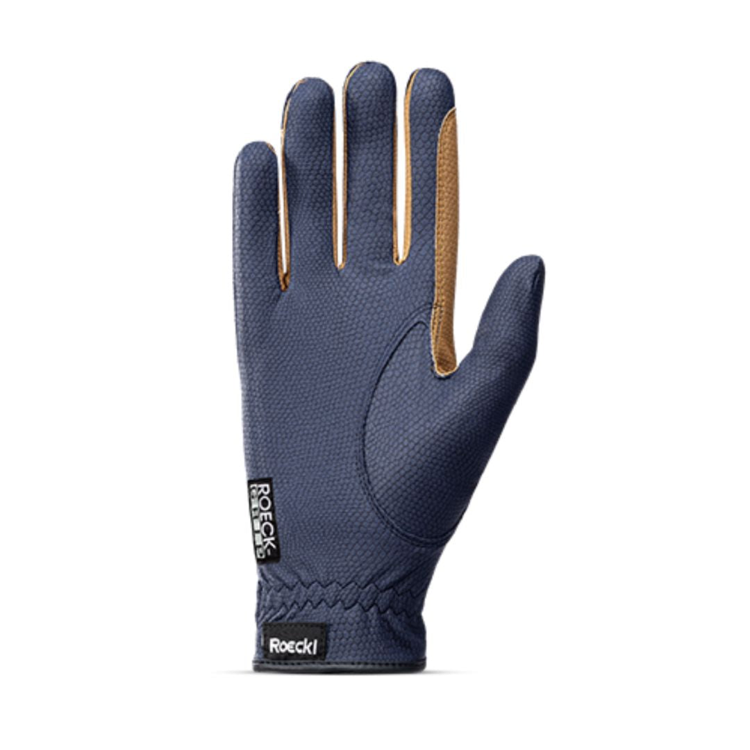 Roeckl Malta Grip Glove - Navy/Caramel; palm side | Riding Accessories | Malvern Saddlery