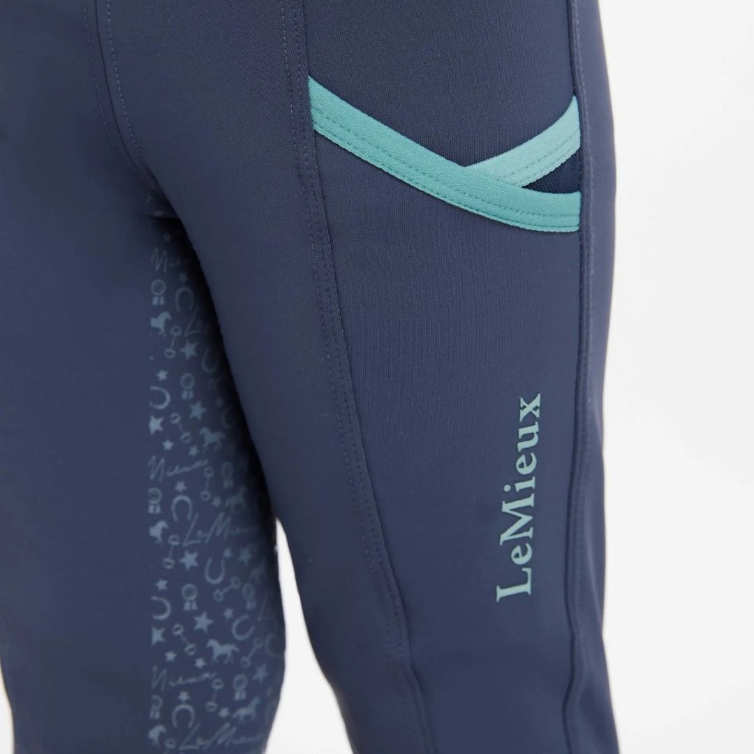 LeMieux Mini Pull On Breech - Dusk Blue, side pocket detail | Children's Equestrian Apparel | Malvern Saddlery