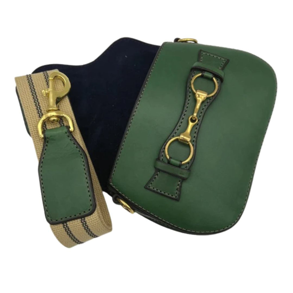Rebecca Ray Blair Mini Crossbody Bag - Zucchini Green - shown with suede lining, leather/canvas strap | Malvern Saddlery