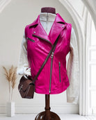 Italian Leather Moto Jacket , shown with crossbody bag- Magenta | Fashion Collection | Malvern Saddlery