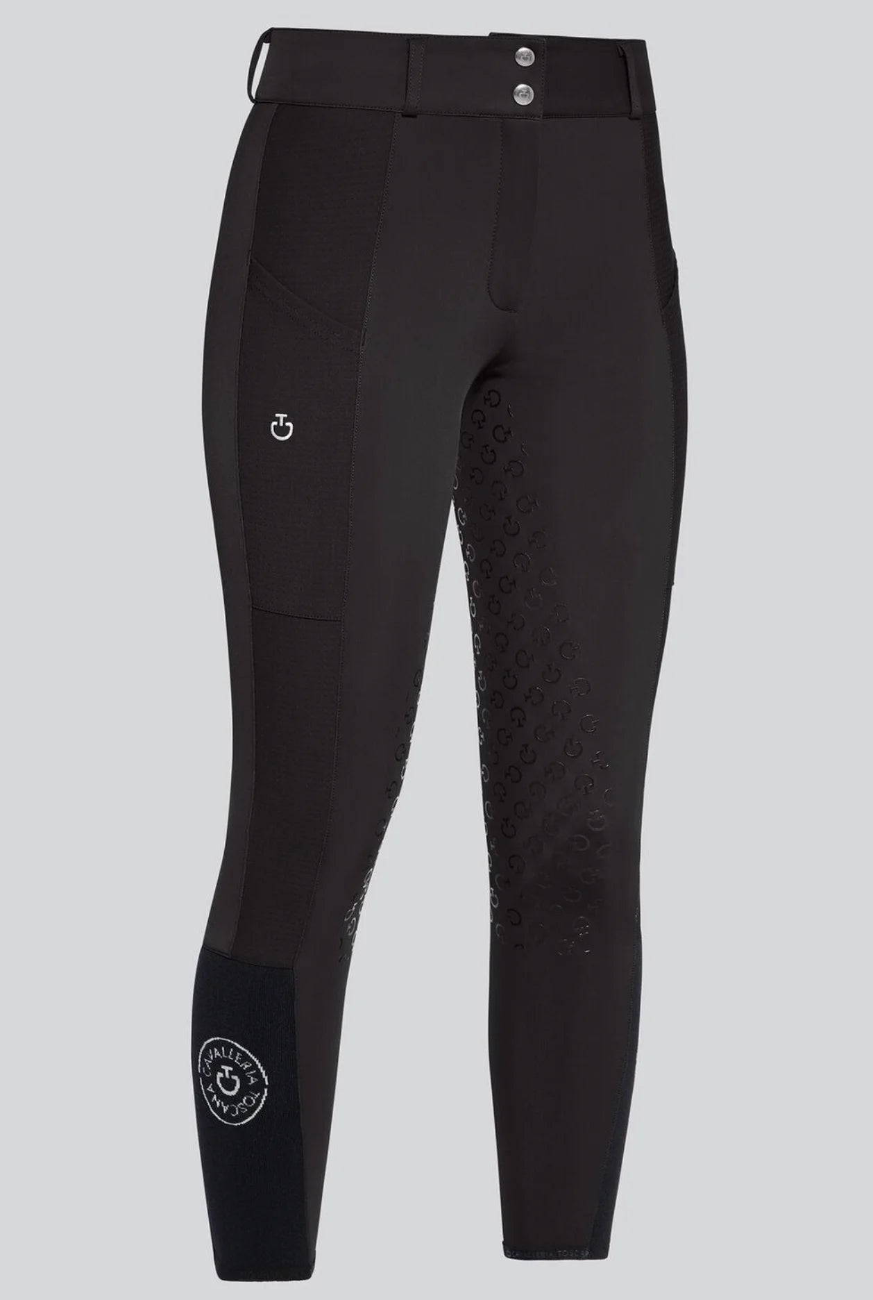Cavalleria Toscana  Perforated Insert Full Grip Breeches - Black - front product view | Malvern Saddlery