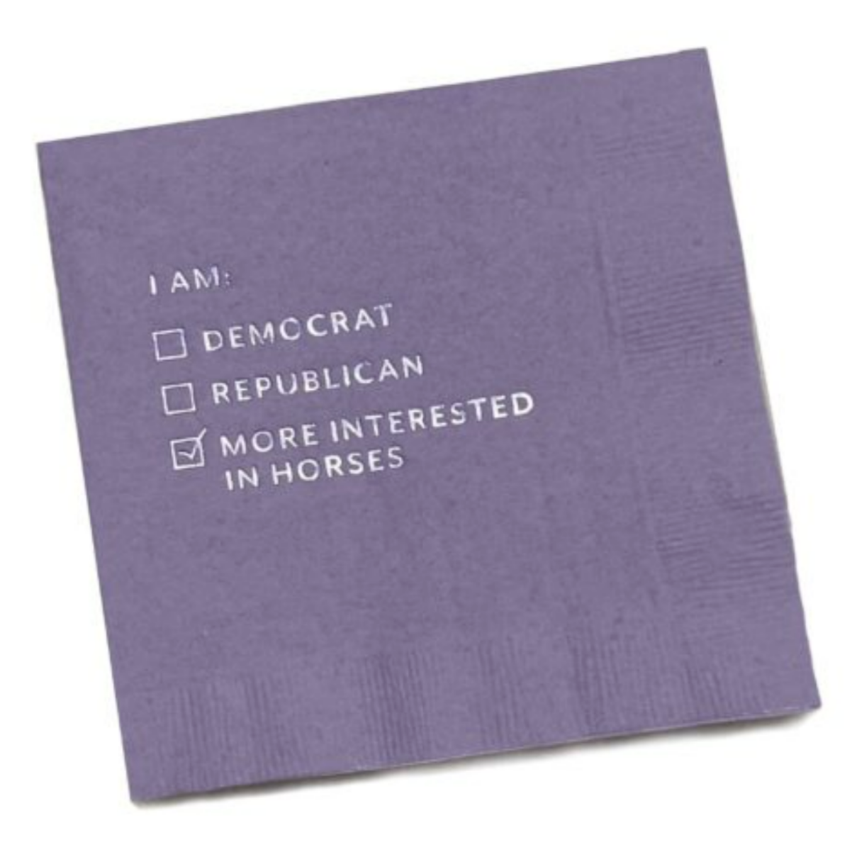 Horse Talk Cocktail Napkins -Purple "I am [democrat], [republican], More interested in horses" | Malvern Saddlery