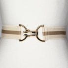 Stripe Elastic Belt - 1.5" - Cream/Tan, Gold Buckle | Malvern Saddlery