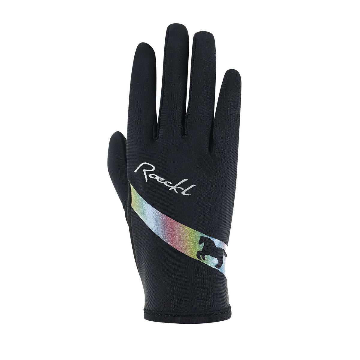 Roeckl Kapriole youth riding gloves in black with reflective horse detail
