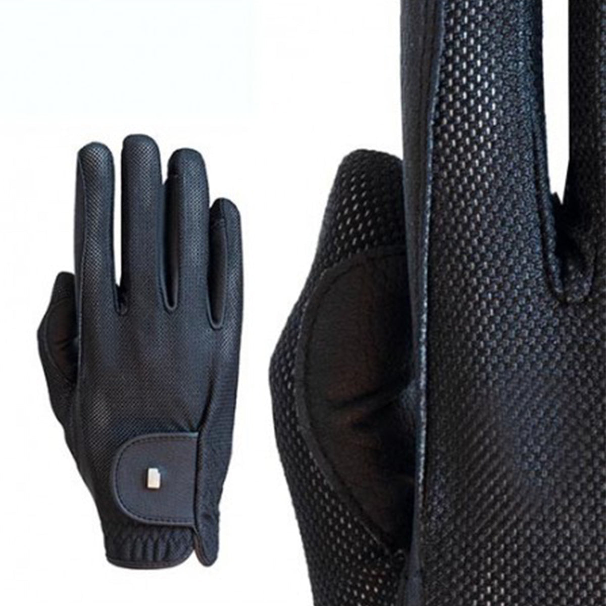 Roeckl Roeck-Grip Lite lightweight summer riding gloves in black showing front and palm details