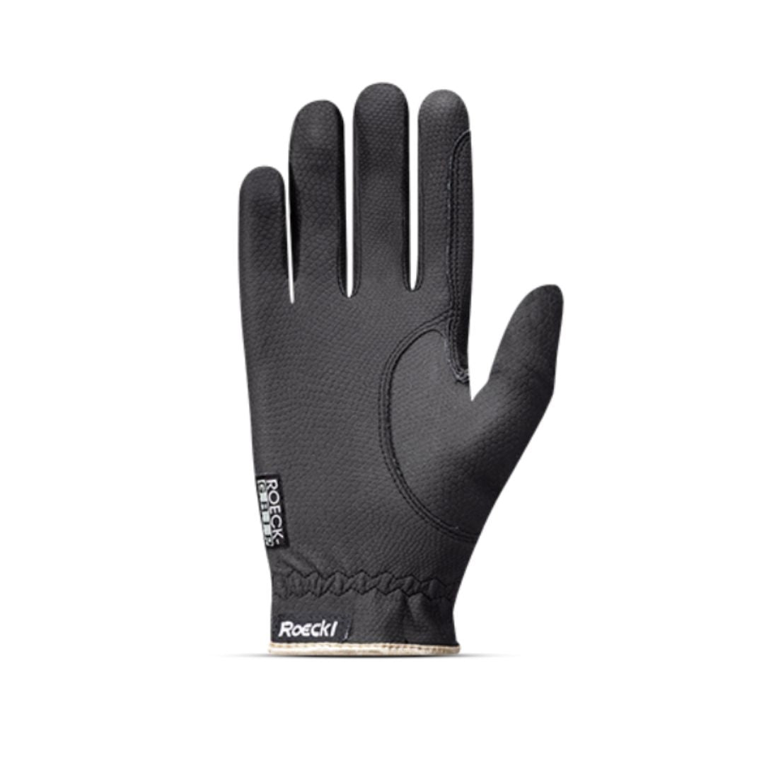 Roeckl Lona Grip Glove - Black/Red; palmside view | Equestrian Riding Gloves | Malvern Saddlery