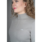 Schockemöhle Josie Style Women's Turtleneck Sweater in Silver Grey close up on a model