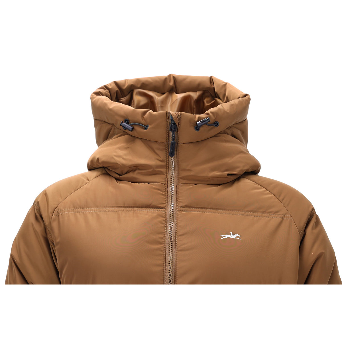 Schockemöhle Kacy Style Women's Long Quilted Coat in Nougat hood and collar close up
