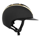 KASK Star Lady Chrome Equestrian Helmet - Black with Gold Frame;  side view on white background | Wide Brim English Riding Helmets | Malvern SaddleryKASK Star Lady Chrome Equestrian Helmet - Black with Gold Frame;  on white background | Wide Brim English Riding Helmets | Malvern Saddlery