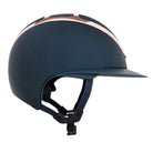 KASK Star Lady Chrome Equestrian Helmet - Navy with Rose Gold Frame;  side view on white background | Wide Brim English Riding Helmets | Malvern Saddlery